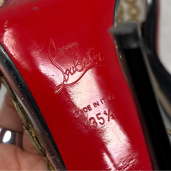 Christian Louboutin Malaika 100 Patent Leather Pointed Toe Slingback Heels Black - Picture 12 of 16